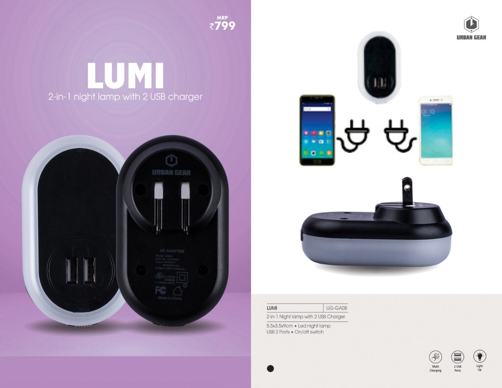 2-In-1 Night Lamp With 2 USB Charger - LUMI - business promotion items In Bangalore