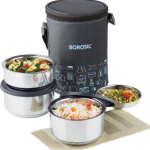 BOROSIL CARRY FRESH STAINLESS STEEL INSULATED LUNCH BOX SET OF 3 - Echo-friendly Bamboo Gifts in Bangalore 