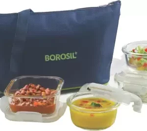 BOROSIL klip N store glass daisy tiffin set of 2pc 320ml - Sustainable Corporate Gifts in Bangalore 