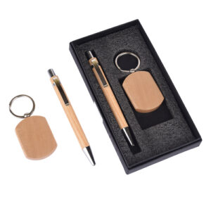 Outstanding Wooden Textured Pen with Rectangular Keychain - Echo-friendly Gift for Corporates in Bangalore 