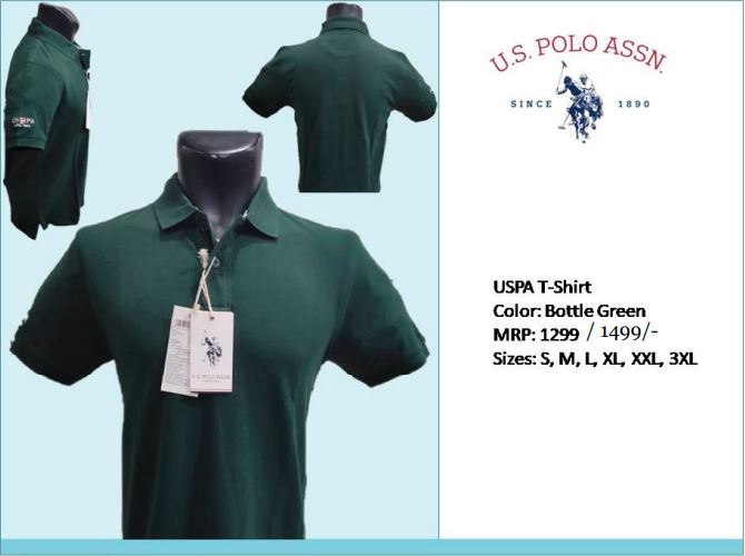 U S Polo Assn Men Green Solid Polo Collar T shirt - Employee T shirt