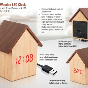 Hut Shape Wooden LED Clock With Temperature