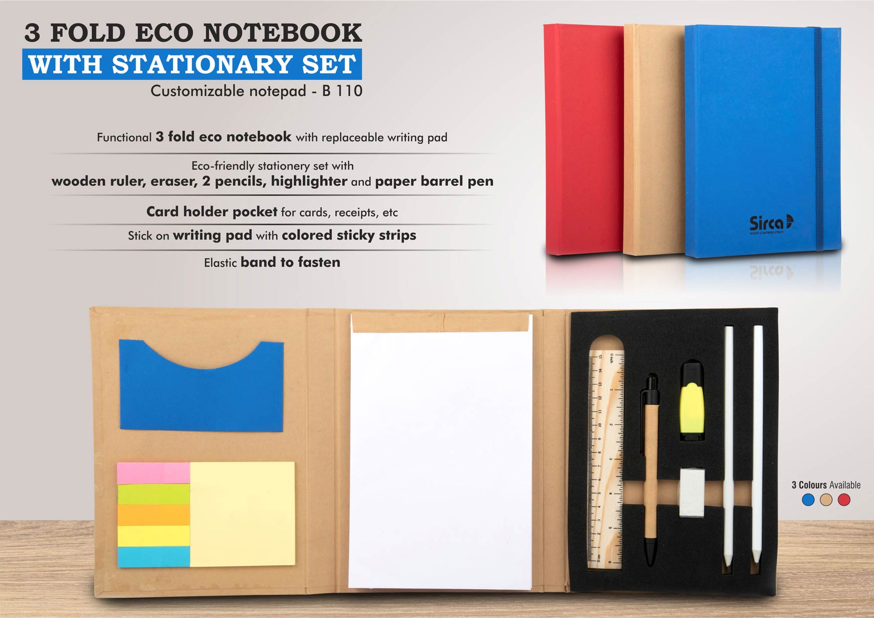 3 Fold Eco Notebook with stationery set as unique gift in Bangalore