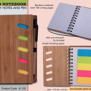 Bamboo Notebook With Sticky Notes And Pen