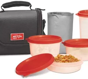 MILTON Full Meal 3 combo 4 Pc Lunch pack with Glass Black 4 Containers Lunch Box