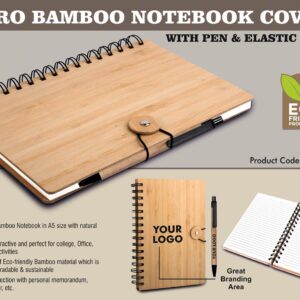 Wiro Bamboo Notebook Cover With Elastic Band And Eco Pen