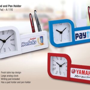 Clock With Pad And Pen Holder