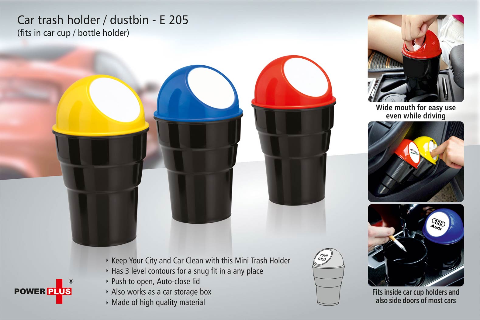 Car trash holder/dustbin (fits in car cup / bottle holder)