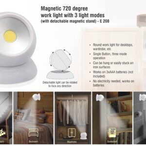 Magnetic 720 degree work light with 3 light modes  (with detachable magnetic stand)