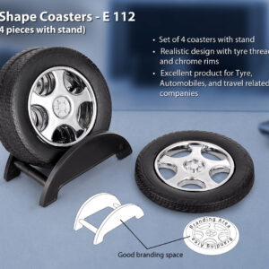 Tyre Shape Coaster Set With Stand (4 Pcs)