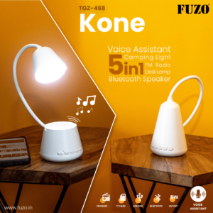 FUZO Kone 5 in 1: Desk Lamp, Bluetooth Speaker, FM Radio, Voice Assist, Camping Light