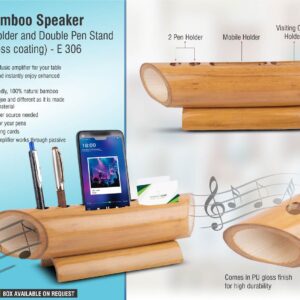 Large Bamboo speaker with Card holder and  double pen stand
