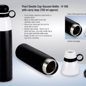 Pearl Double cap Vacuum bottle in metallic finish with carry loop