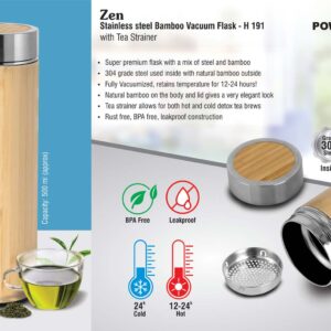 Zen Stainless steel Bamboo  Vacuum flask