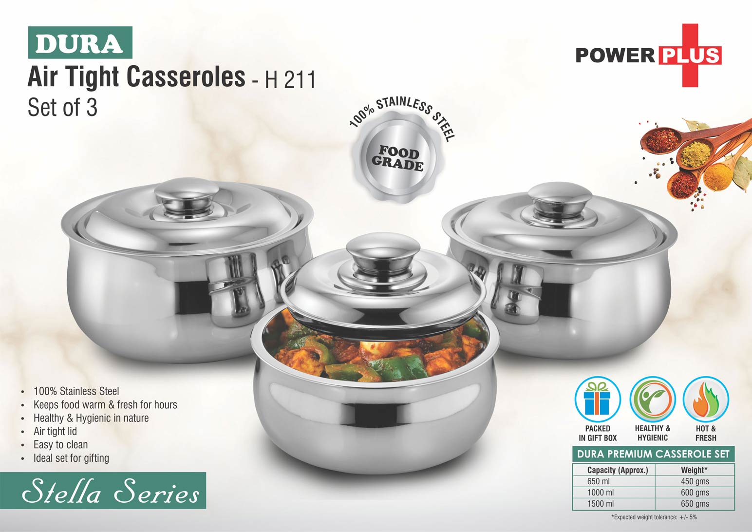 Dura Premium Stainless steel Air tight