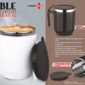 Noble Stainless Steel Double wall Coffee mug with Pointy handle