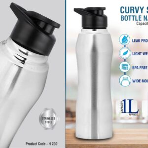 Curvy steel bottle Natural | Capacity 1L approx