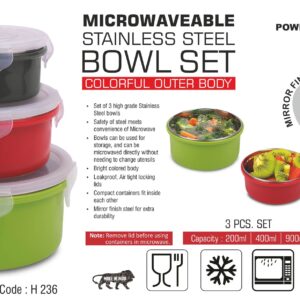 3 pc Microwaveable Stainless Steel Bowl set
