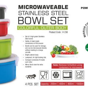 4 pc Microwaveable Stainless Steel Bowl set