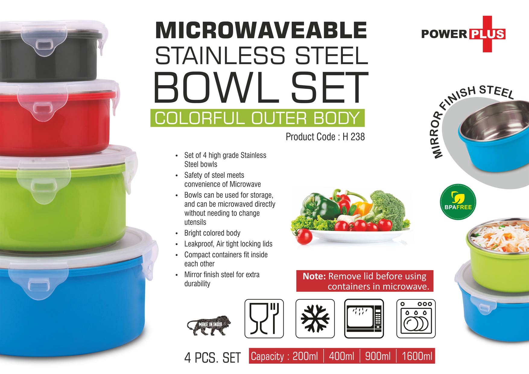 4 pc Microwaveable Stainless Steel Bowl set