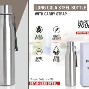 Long cola stainless steel bottle with carry strap