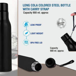 Long Cola Colored Stainless steel bottle with carry strap