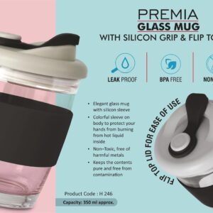 Premia Glass mug with Silicon grip Flip Top lid