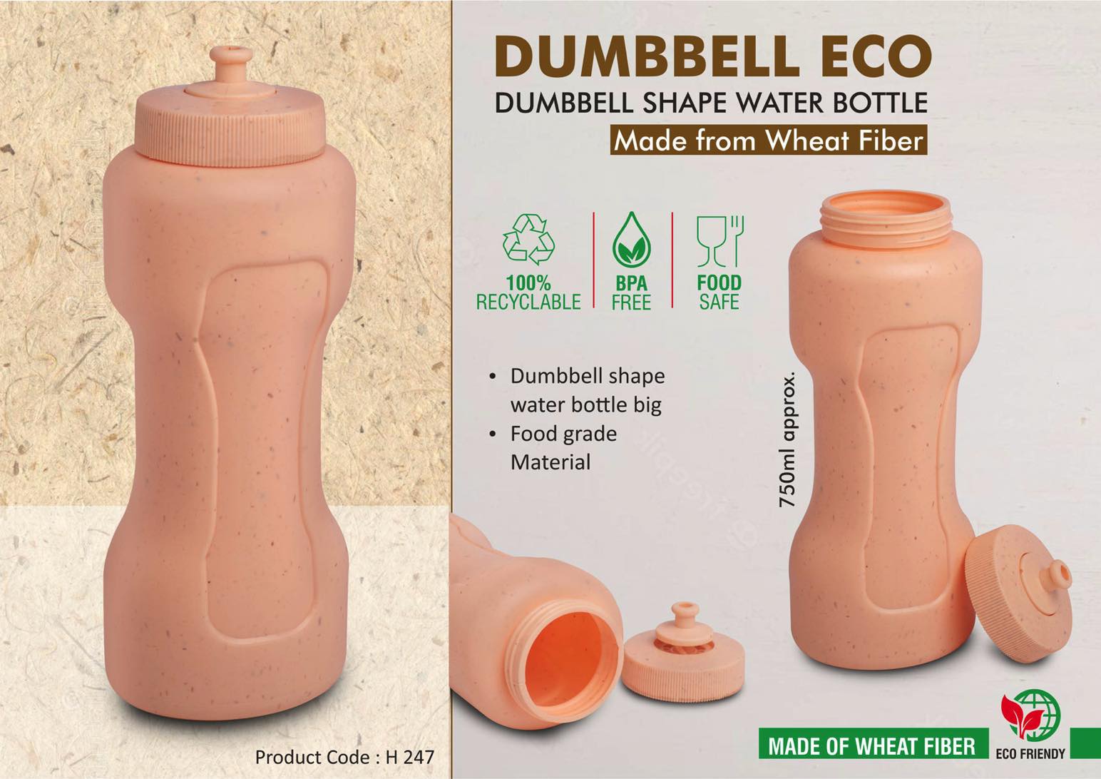 Dumbbell Eco 750 Dumbbell shape water bottle