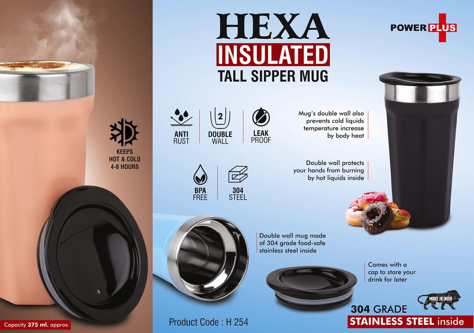 Hexa Insulated Tall sipper mug with temperature retention