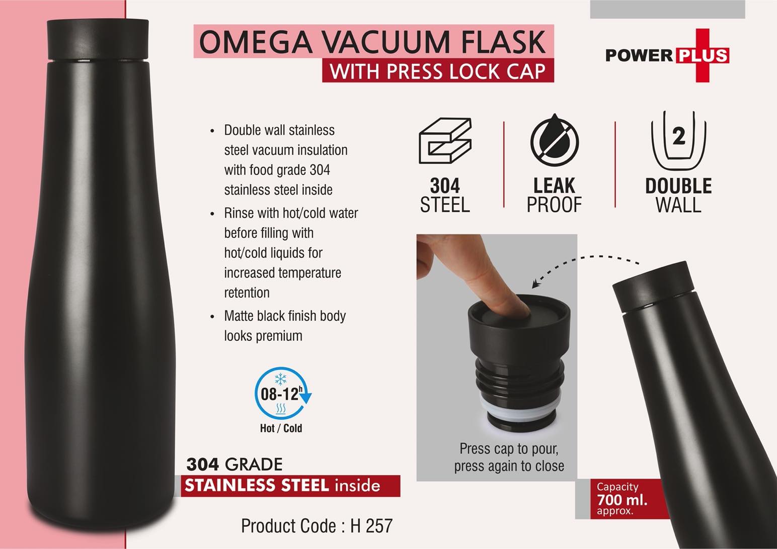 Omega Vacuum Flask with Press lock cap