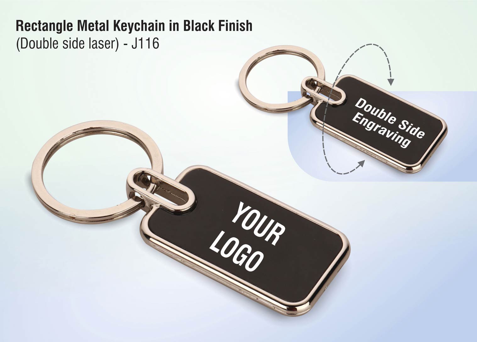 Rectangle metal key chain in Black finish