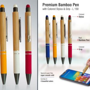 Bamboo Pen with colored stylus and grip