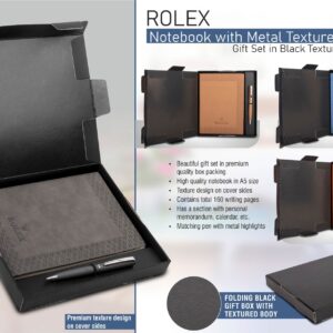 Rolex notebook with metal texture pen