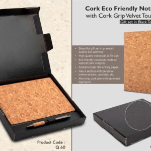 Cork notebook with grip velvet pen gift set