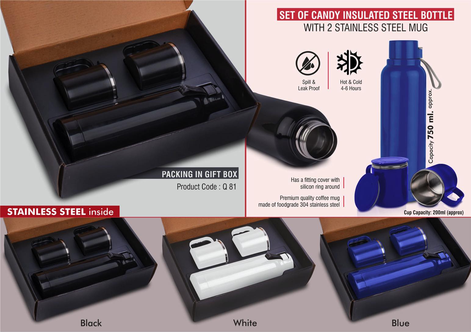 Set of candy insulated steel bottle
