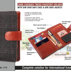 Dark chequed tweed passport holder