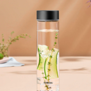 NEO GLASS BOTTLE WITH BLACK SS LID BOROSIL