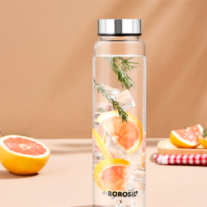 NEO GLASS BOTTLE WITH SILVER SS LID BOROSIL