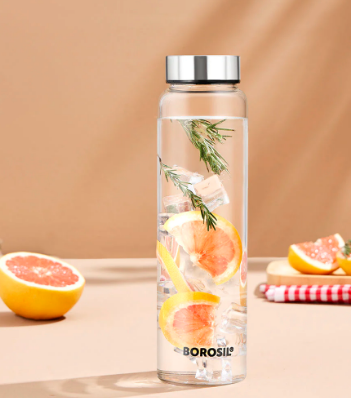 NEO GLASS BOTTLE WITH SILVER SS LID BOROSIL
