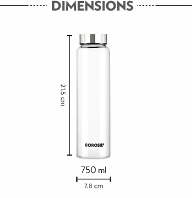 NEO GLASS BOTTLE WITH SILVER SS LID BOROSIL - Image 3