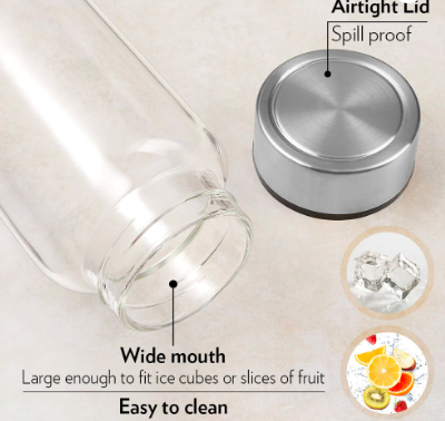 NEO GLASS BOTTLE WITH SILVER SS LID BOROSIL - Image 4