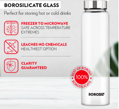 NEO GLASS BOTTLE WITH SILVER SS LID BOROSIL - Image 6