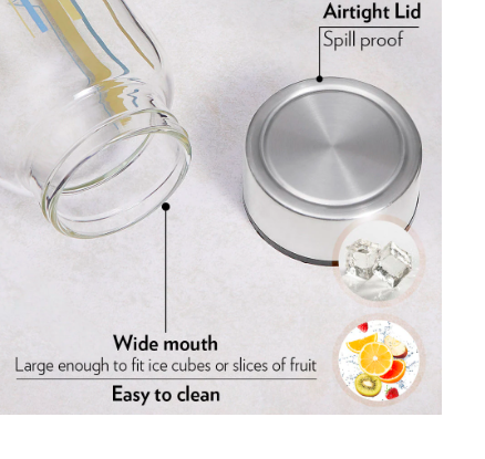 SINTRA CRYSTO Wide Mouth Bottle Silver SS Lid – DECAL BOROSIL - Image 4