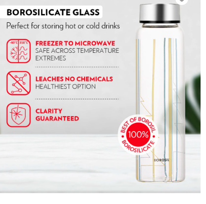 SINTRA CRYSTO Wide Mouth Bottle Silver SS Lid – DECAL BOROSIL - Image 5
