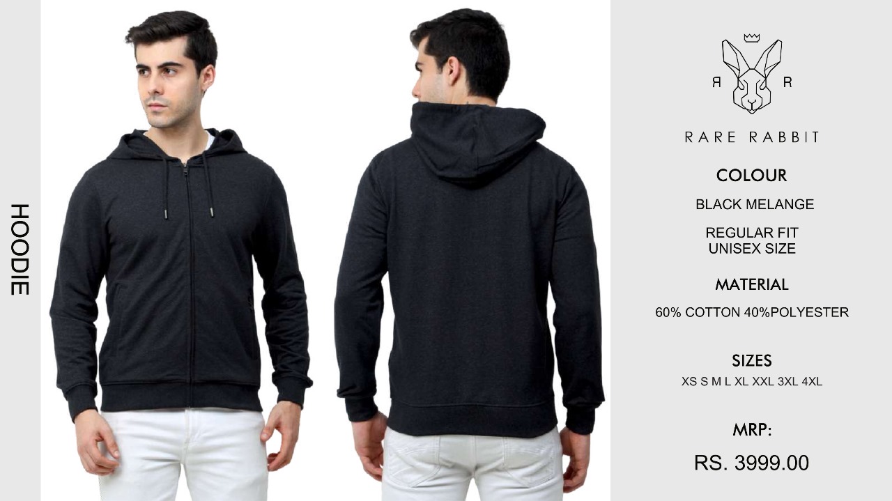 Rare Rabbit Black Melange Hoodie