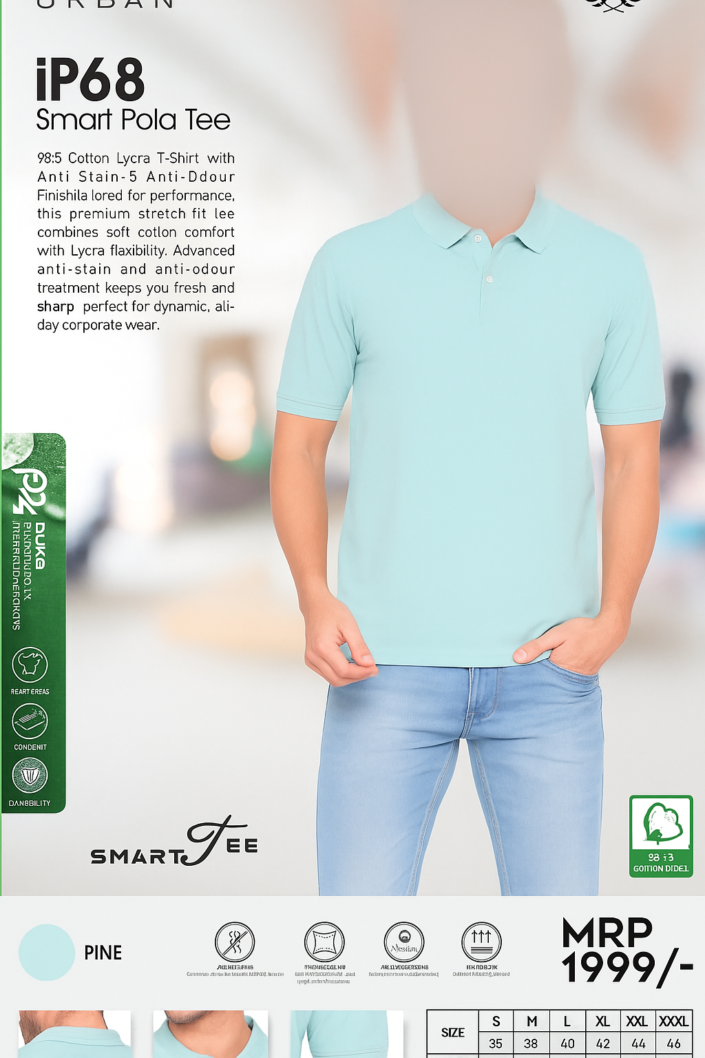 Duke Urban iP68 Smart Polo Tee in Pine Green color – Premium 95:5 Cotton Lycra polo t-shirt with anti-stain, anti-odour, quick-dry fabric, perfect for corporate wear and casual style in bangalore and all over India