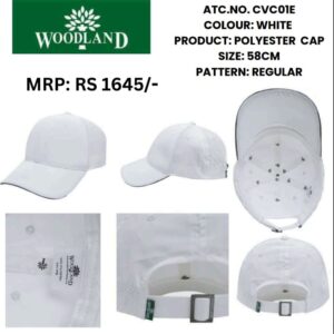 Woodland White Polyester Cap CVC01E – Premium Regular Fit 58CM Cap for Men & Women, Ideal for Corporate Gifting in Bangalore at Wholesale Price
