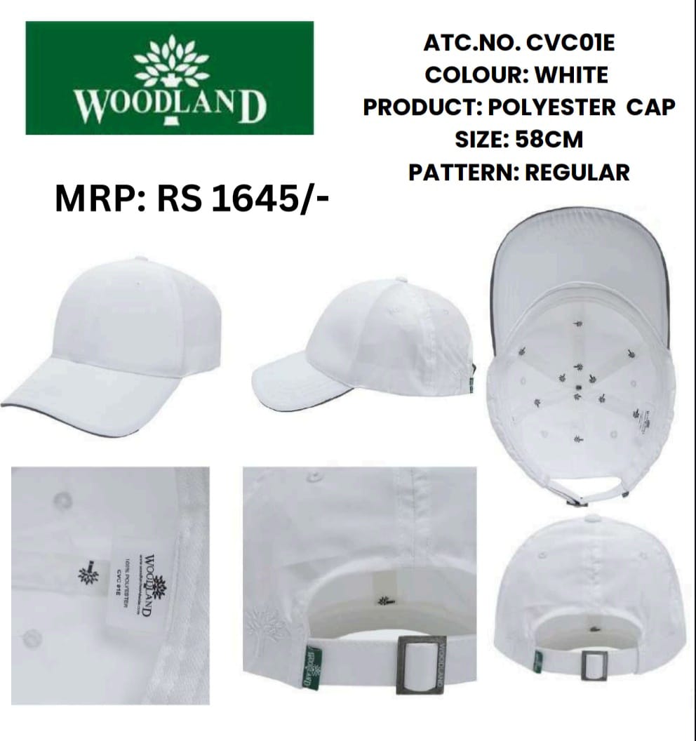 Woodland White Polyester Cap CVC01E – Premium Regular Fit 58CM Cap for Men & Women, Ideal for Corporate Gifting in Bangalore at Wholesale Price